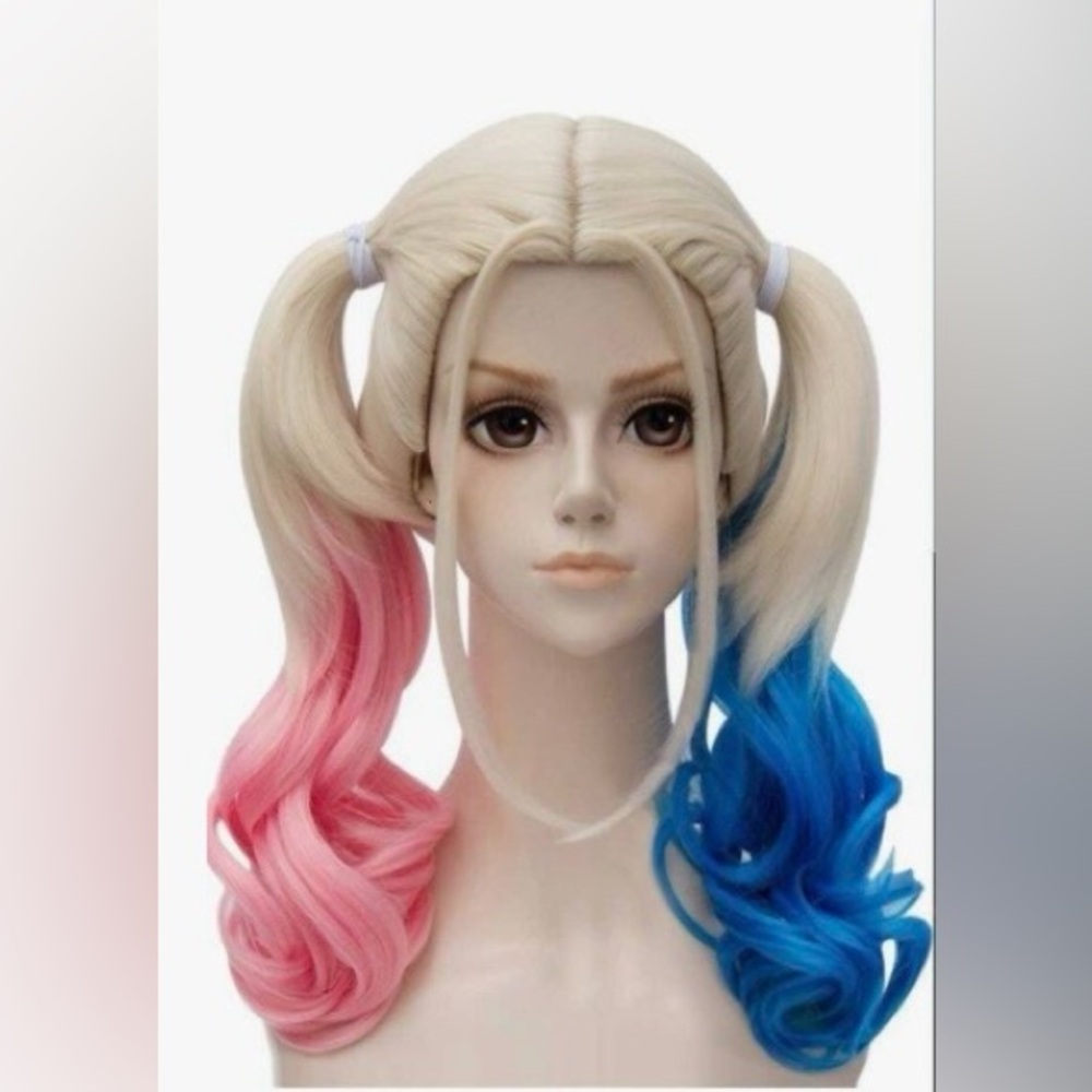 Blonde Wig with Pink & Blue Ombre Curls Halloween / Costume Party / Play NEW - Picture 8 of 9